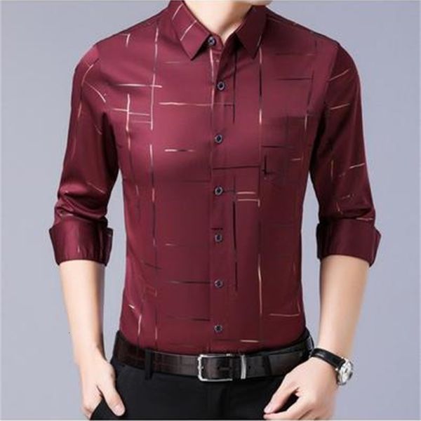 

formal red spring sutumn luxury plaid long sleeve slim fit men's shirt streetwear social shirts mens fashions jersey, White;black