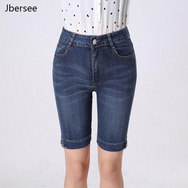

knee length women denim shorts push up elastic high waist biker shorts women summer streetwear plus size jeans1, White;black