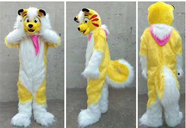 

mascot costumes halloween fursuit yellow long fur husky fox dog fox mascot costume suit animal party game outfit dress xmas, Red;yellow