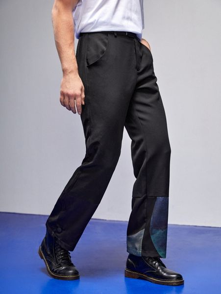 

x io men contrast panel slant pocket pants y8z0#, Black