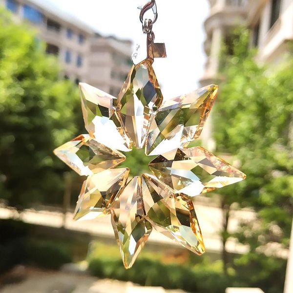 

80mm snowflake crystal pendants for chandeliers crystals prisms suncatcher pendants hanging ornament with chain gifts car decor h jllgsw