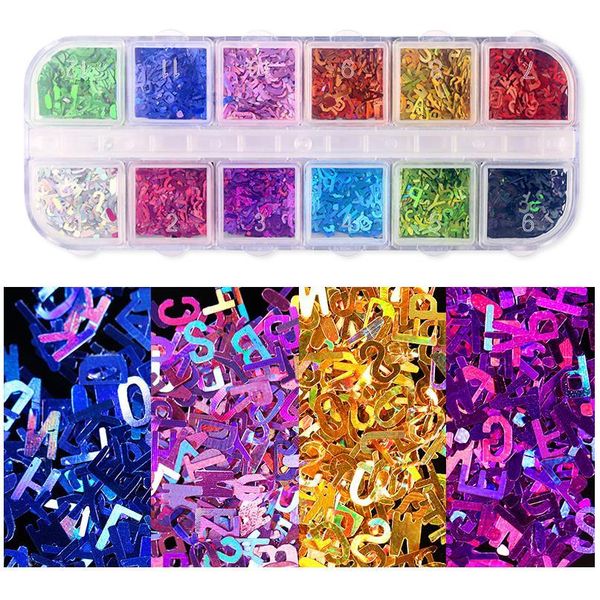 

12 colors letter holographics nail glitter sequins sparkly 3d thin butterfly flakes decorations for nail art acc jllvpi, Silver;gold