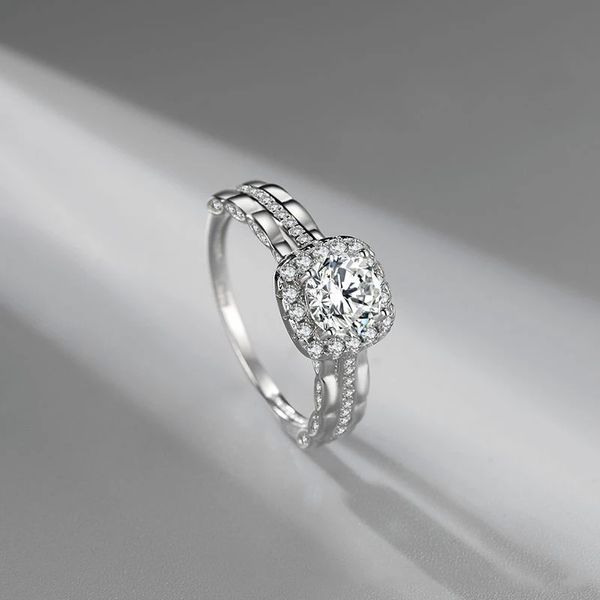 American Imported Moissanite D Color 925 Prata Platinum - Platinum Clássico Micro-Set Square Diamante Anel de Casamento Feminino