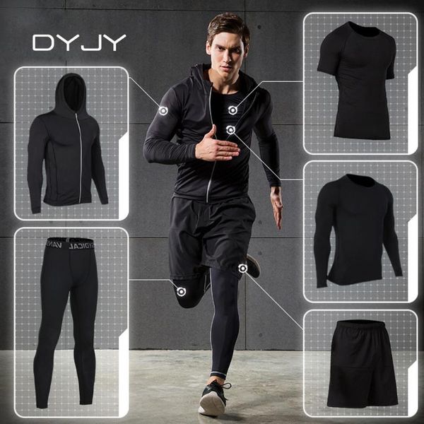 

running sets dyjy 5 pcs/set men's tracksuit compression sports wear for men gym fitness exercise workout tights jogging suits, Black;blue