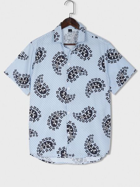 

romwe guys striped paisley print shirt v9re#, White;black