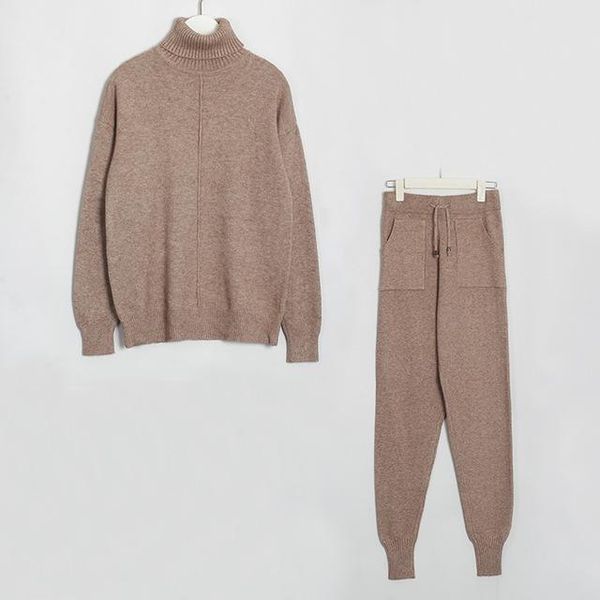 

women's tracksuits women sweater suit track costume 2 pieces sets casual autumn winter turtleneck pullovers and long knitted pants, Gray
