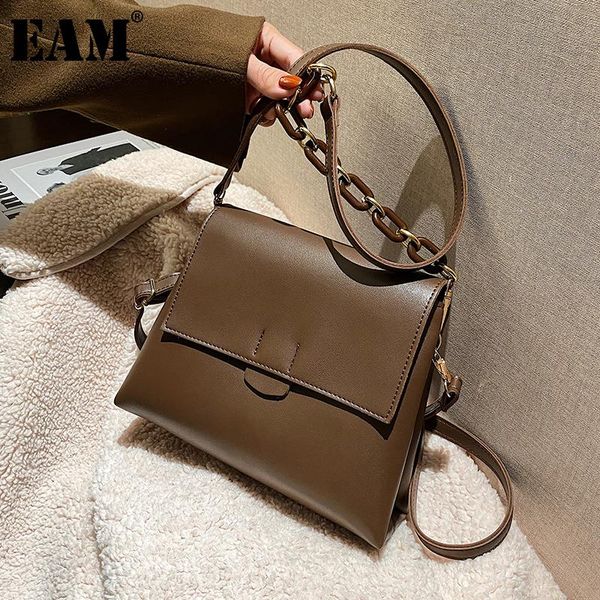 

shoulder bags [eam] women vintage solid color pu leather flap personality all-match crossbody bag fashion tide 2021 18a1170