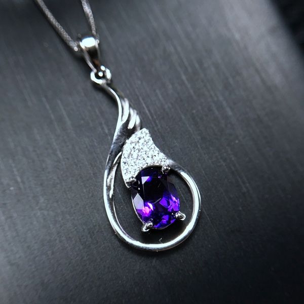 

[meibapj]real natural amethyst f pendant necklace with certificate 925 pure silver purple stone fine jewelry for women q0531