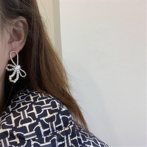 

dangle & chandelier timeonly temperament shinning rhinestones bowknot earrings imitation pearls french for women girls accessories, Silver