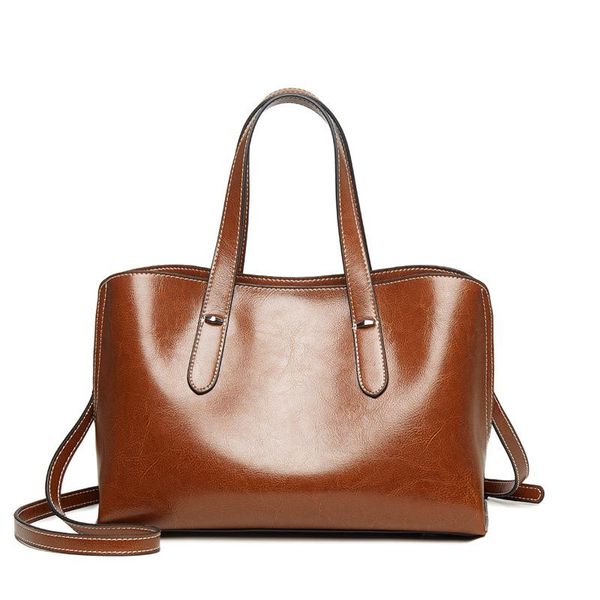 

new genuine leather tote crossbody shoulder handbag oil wax cowhide women handle bag fashion messenger female briefcase bag
