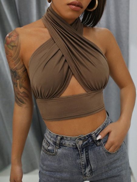 

solid cross crop halter 70yx#, White
