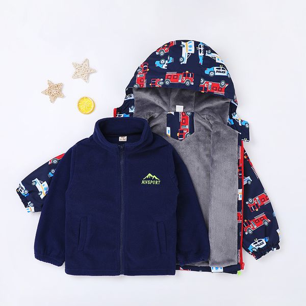 

children's stormsuit 2020 new boys' wear coat baby autumn and foreign style detachable thickening winter clothes three in one tren, Blue;gray