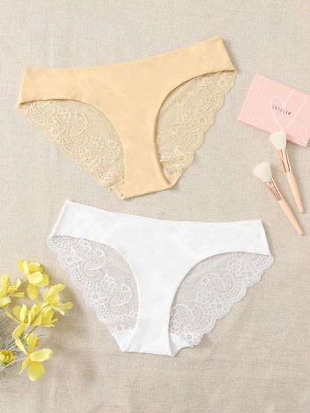 

2pack plus contrast lace panty a8fx#, Black;white