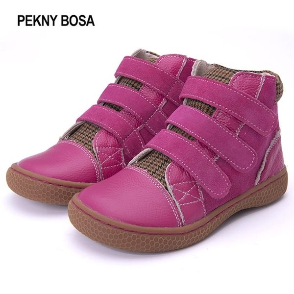 

pekny bosa children boots boys girls genuine leather ankle-boots toddler kids rubber soft thin bottom barefoot shoes 25-35 y201028, Black;grey