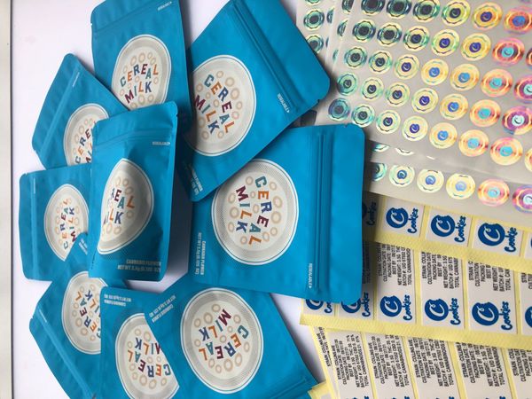 

cerel bags blue medicated cookies stickers hologram milk flavors proof bags mylar edibles label and bags smell local bbyjq bdebaby