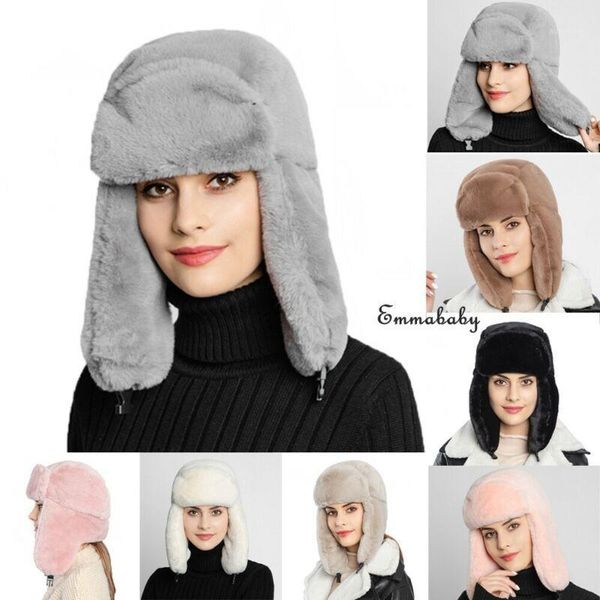 

women russian thick fluffy cap fake faux fur headband hat winter ear warmer female faux fur bomber hats1, Blue;gray
