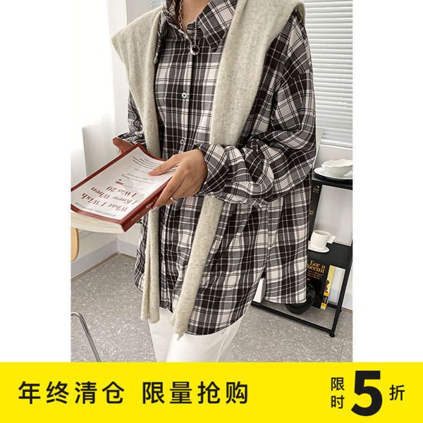 

daihe] autumn winter 2020 new korean style relaxed and versatile casual plaid shirt long sleeve cardigan girl, White