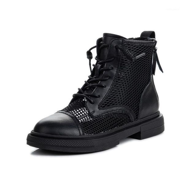 

2020 boots boots soft bottom genuine leather short mesh openwork breathable round head back zipper1, Black
