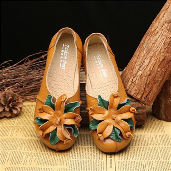 

genuine 2021 new leather apartments fashion flower slide on women shoes ballet flats mocassins ballarina 35-41 mqdh, Black