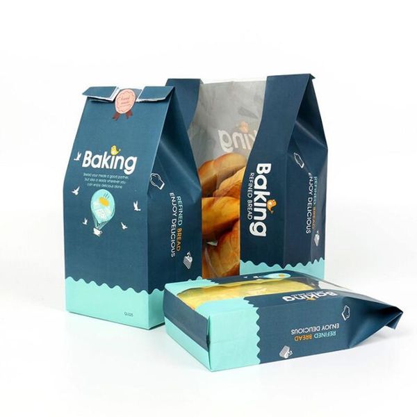 

gift wrap 20 pcs oil-proof bag with window baking packaging donut leisure bread bags toast printed package for bakery