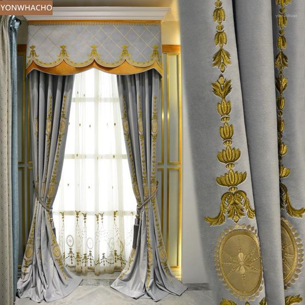 Cortina cortina cortinas personalizadas de luxo de luxo nobro europeu nobre bordado a veludo grosso Blackout Tulle Valance Drape B6671