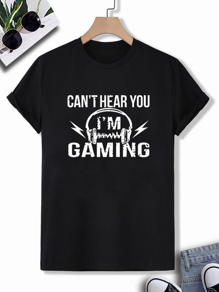 

men slogan and headphone print tee a19a#, White;black