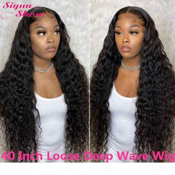 

30 32 34 36 38 40 inch long loose deep wave lace front human hair wigs 250 density lace wig brazilian curly human hair wigs, Black;brown