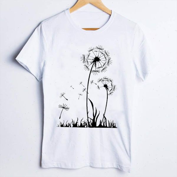 

tees for women print dandelion plant trend casual fashion 90s ladies t shirt clothes lady clothing female t shirt, White
