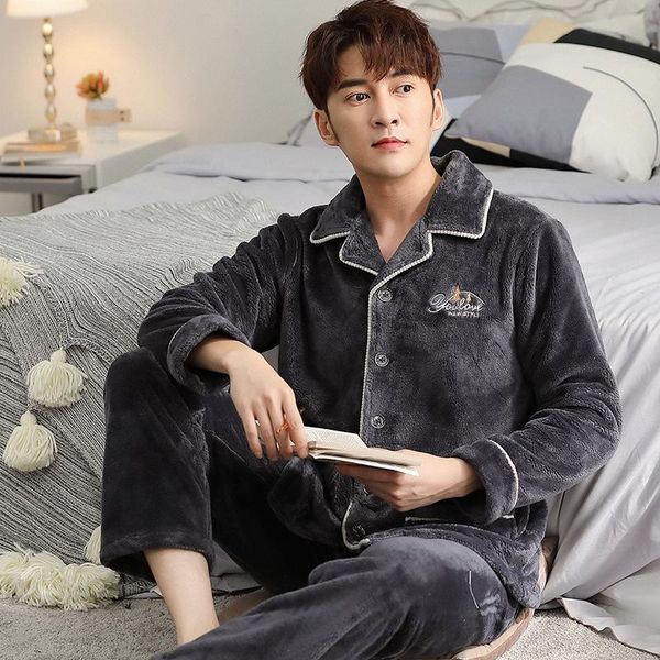 

2020 новая осень и зима мужской корало velvet пижамы утолщенного plus velvet home service фланель из двух частей tops костюма sommeil, Black;brown