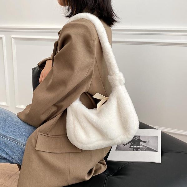 

shoulder bags winter women's soft plush bag faux fur ladies small armpit fashion design female clutch purse hobos handbags
