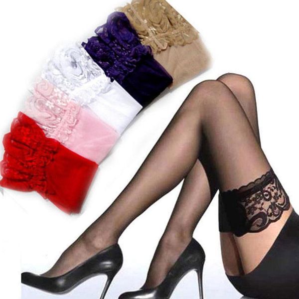 

lace sile stay up thigh-high stockings for women costume pantyhose, Black;white