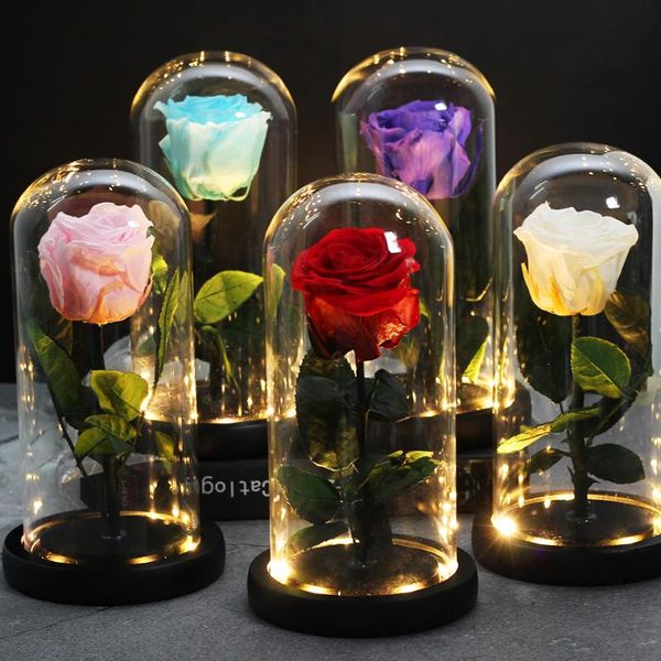

2020 red rose in a glass dome on a black base gives valentine's day gift