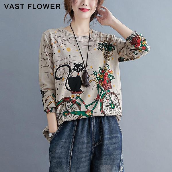 

cartoon print vintage plus size sweater women long sleeve pullover 2020 new autumn winter fashion loose knitted sweater clothes, White;black