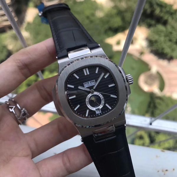 

5 styles pp nautilus 5726a 40mm multi function dial automatic mechanism sapphire glass leather strap luxury mens sports watches, Slivery;brown