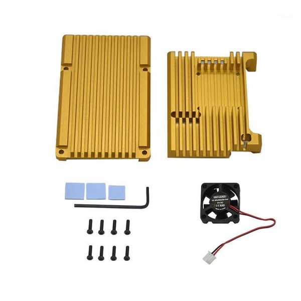 

fans & coolings aaaj-for raspberry pi 4 aluminum alloy case cnc protective cover enclosure with cooling fan for model b(gold)1