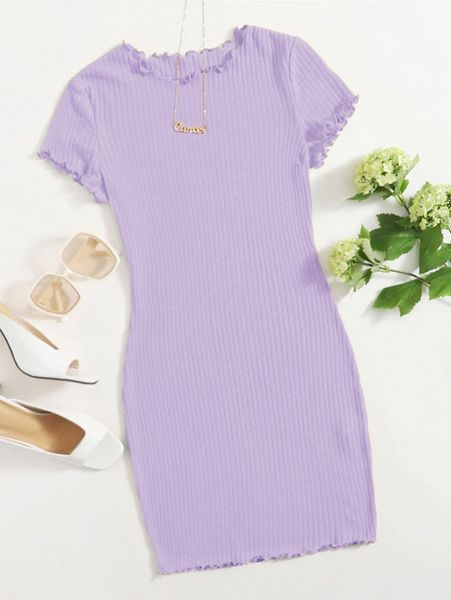 

lettuce trim rib-knit bodycon dress i2my#, Black;gray