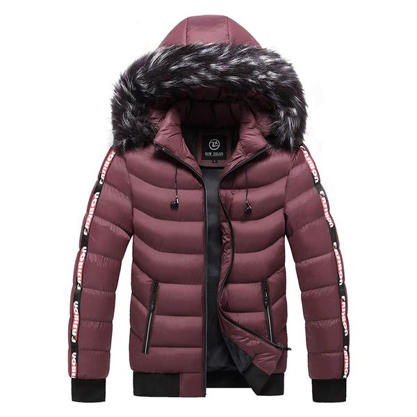 

new style men winter coat fur collar hooded male windbreaker thicken warm men outerwear brand casual winter jacket for men 201204, Black