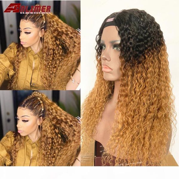 

ombre brown t#1b 30 u part human hair wigs curly brazilian remy hair two tone blonde #1b 27 2*4" u part curly wigs anlimer, Black;brown