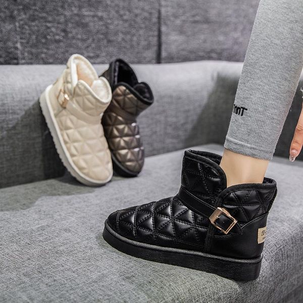 

2020 winter супер теплый снег сапоги женщина скольжение на плоских ботинки хлопка женщина свет водонепроницаемого ботильоны женского белый e, Black