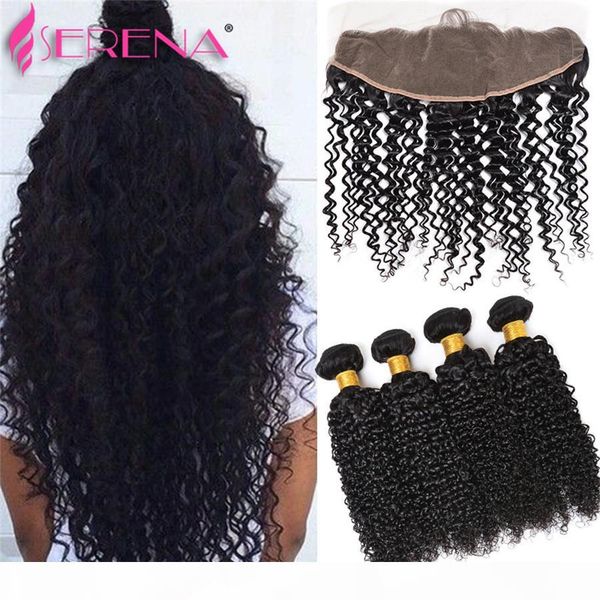 

brazilian virgin weave with closure virgin hair 4 bundles with closure ear to ear lace frontal with bundles deep curly human hair weave, Black;brown