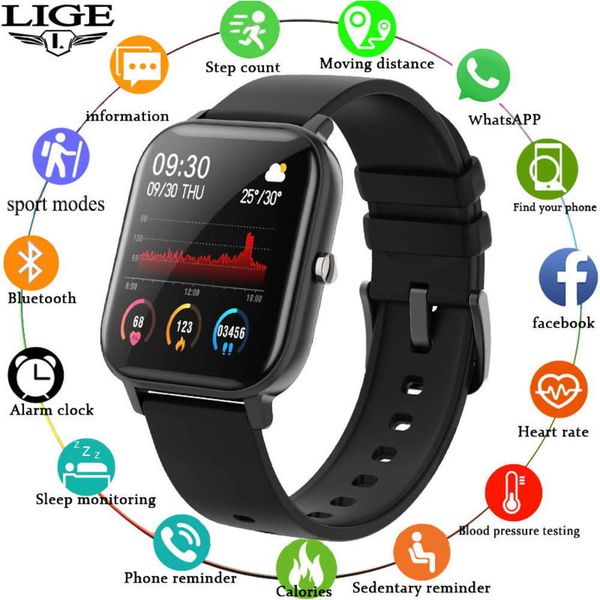 

lige-p8 smart watch for men women, waterproof ipx7 device, touch led display, compatible with android and iosjk