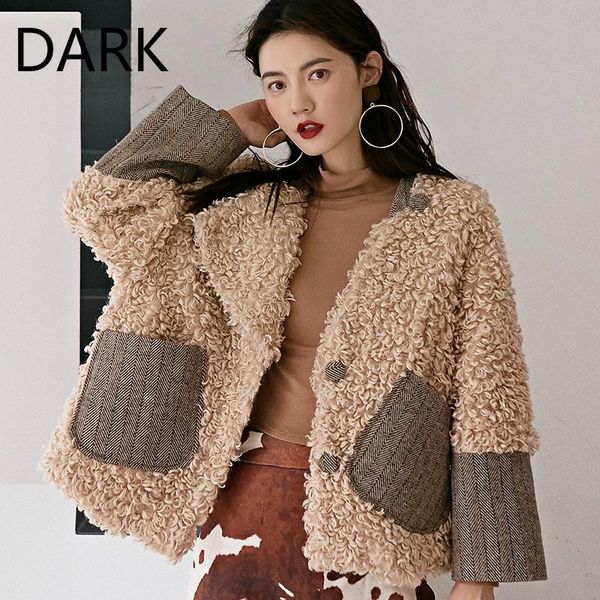 

women's wool & blends dark fashion ladies lamb coat autumn and winter 2021 korean dongdaemun loose plush jacket women, Black