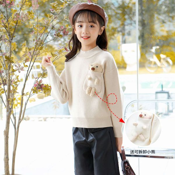 

girls' autumn 2020 clothing 12-15 year old children's bear sweater, Blue