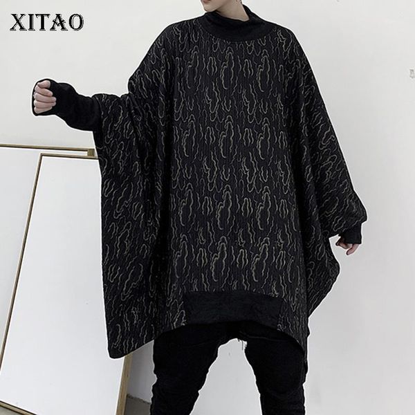 

xitao plus size pleated sweatshirt pullover fashion new full sleeve 2020 spring elegant print batwing sleeve sweatshirt xj32201, Black