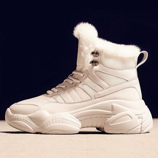 

snow boots thick bottom women lace up boots woman platform ankle warm fur winter women sneaker, Black