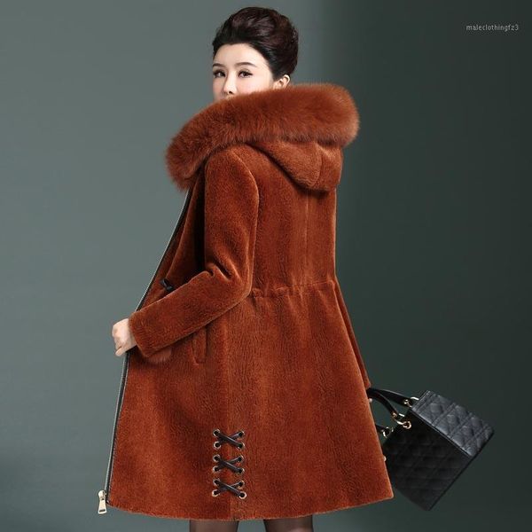 

women's fur & faux jackets real wool women natural coat sheep shearling jacket winter thicken warm plus size coats collar parka s1, Black
