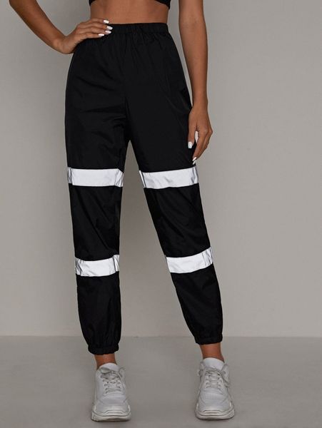 

contrast reflective panel detail windbreaker pants o44n#, Black;white