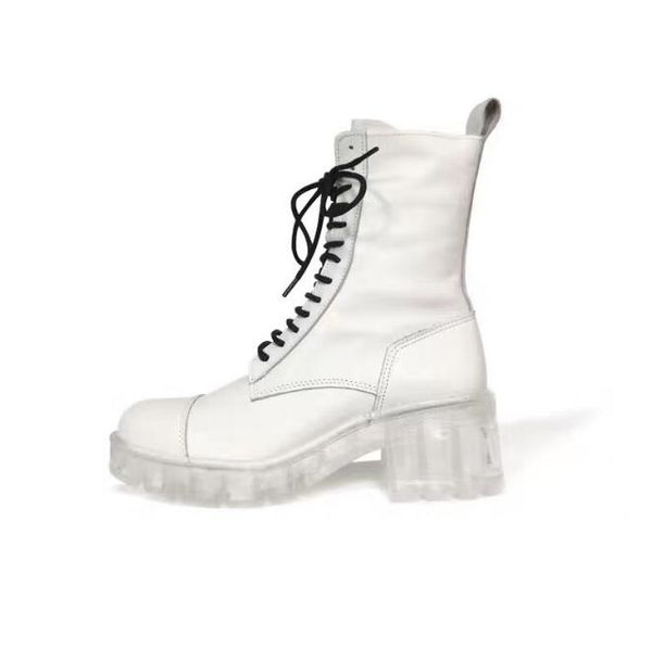 

2021 short boots new white boots crystal bottom thick heel all-match mid-tube boots, Black