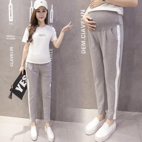 

2020 autumn spring maternity sport pants elastic waist belly casual trousers clothes for pregnant women pregnancy pants, White