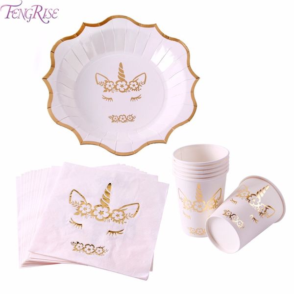 

fengrise kit unicorn cups towels paper tableware for decor disposable tray birthday party supplies